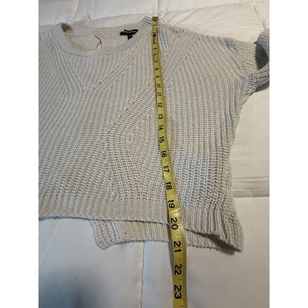 Express Women's Acrylic Blend Long Sleeve Scoop Neck Ivory Crop Sweater Size XS - Picture 10 of 10